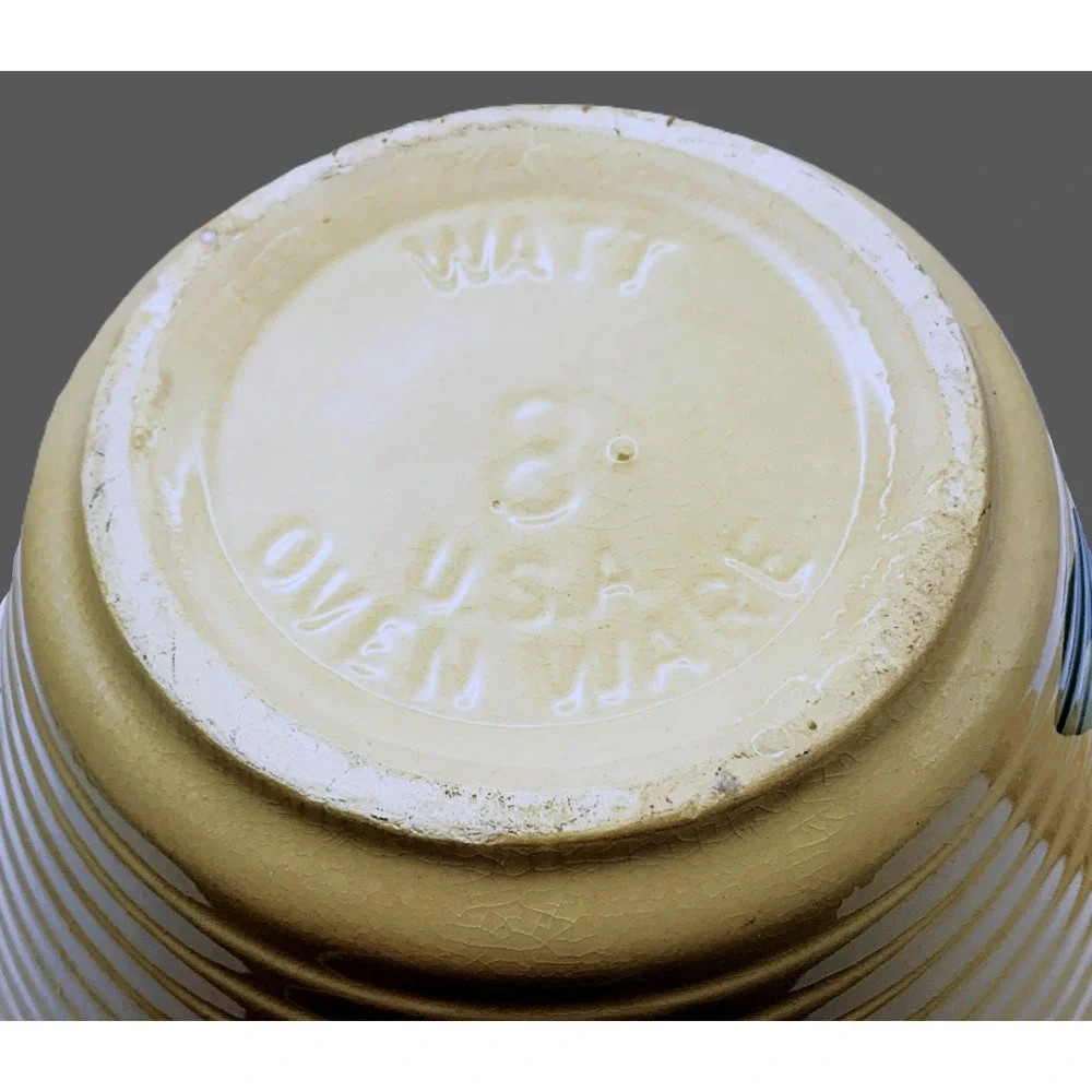 VTG Watt Pottery #8 Apple Ribbed Bowl Sully Co-Op Creamery Iowa Advertising Read
